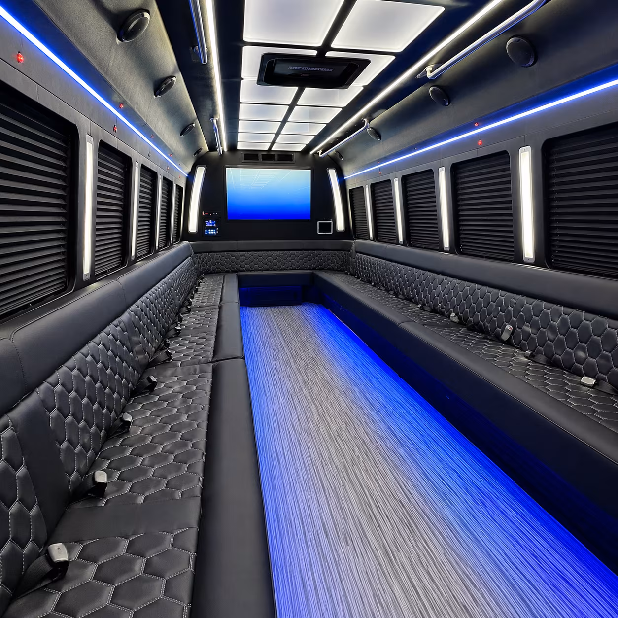 baytown 50 passenger party bus inside